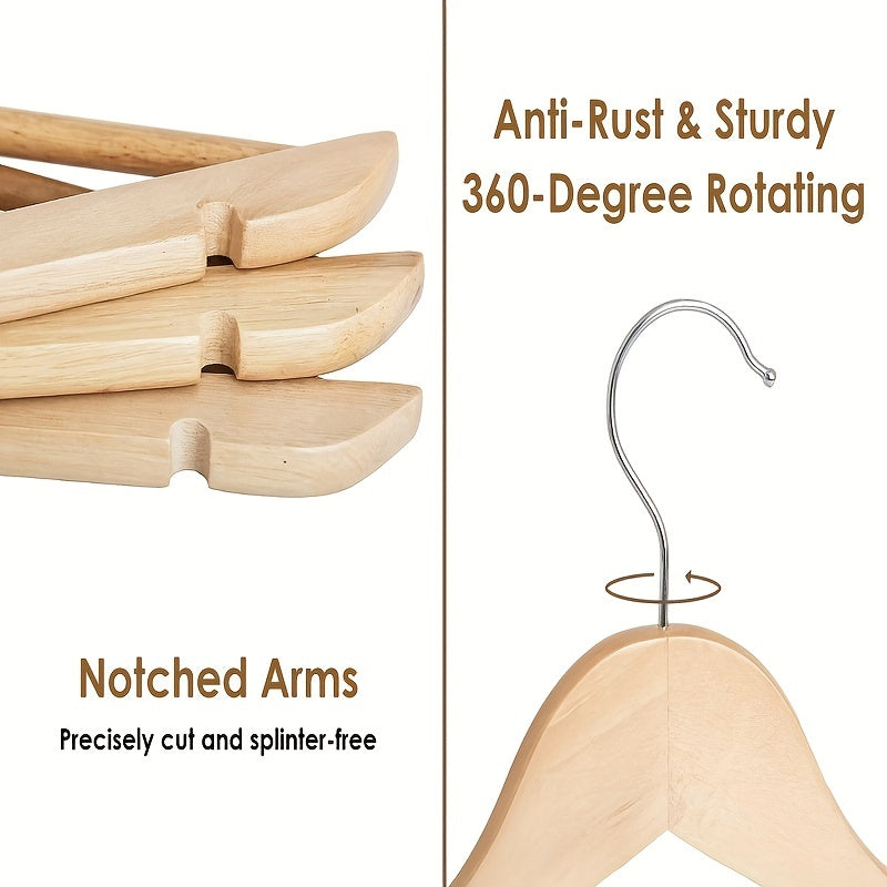 Wooden Clothes Hangers With Grooves - Set of 10/20, Suit Hangers with Rotatable Hooks, Heavy Duty Coathangers for Clothes, Jackets, Shirts, Tanks, and Dresses - Ideal Wardrobe and Closet Organizer for Dorms and Bedrooms