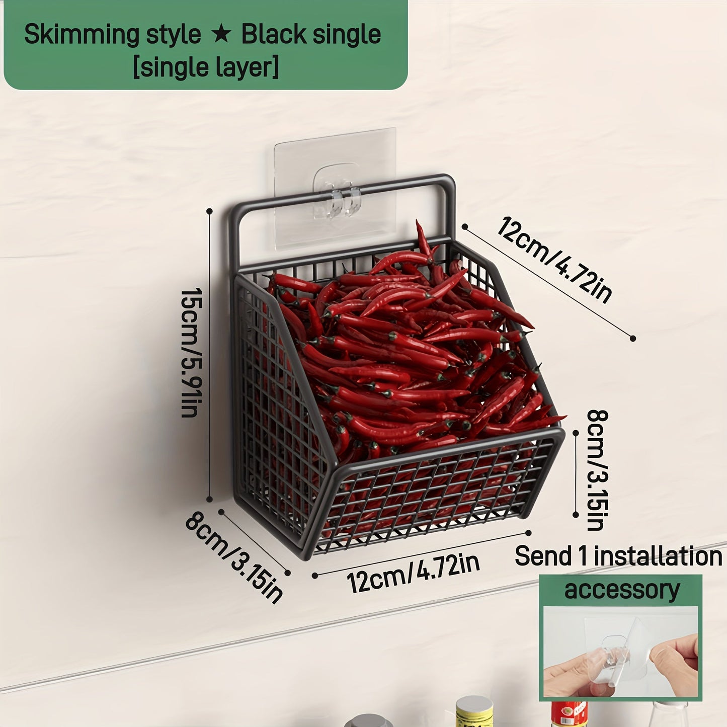 Wire fruit basket mounted on a wall, featuring three grid wire hanging compartments for kitchen or bathroom storage. Also doubles as a storage box, fruit rack, or wall-mounted storage solution for any room in the house.