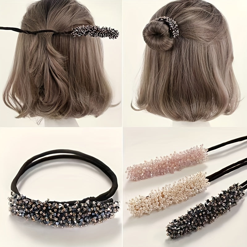 Elastic hair tie with sparkling crystal decorative hair loops for stylish women's hair accessories.