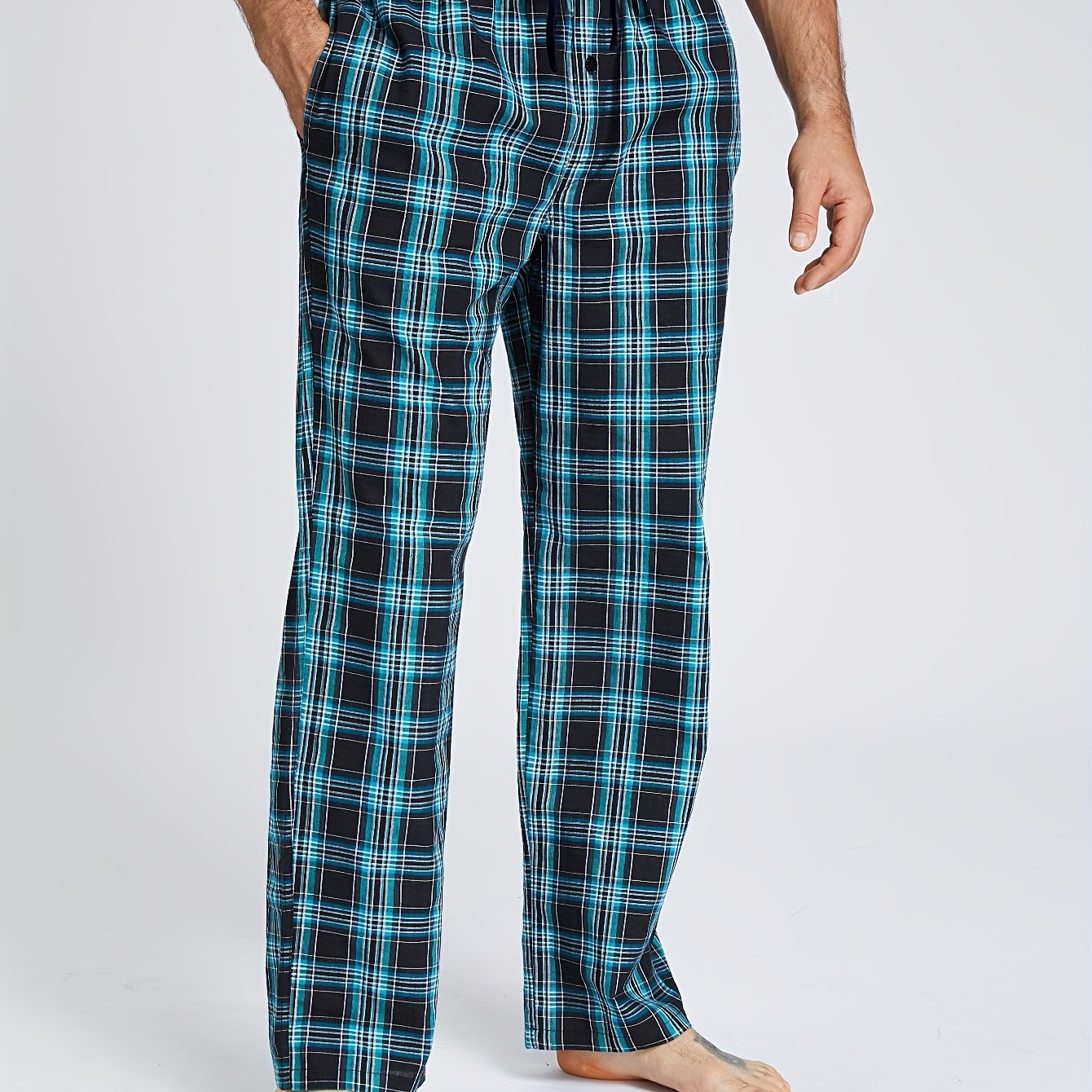 Men's Cotton Plaid Lounge Pants with Pockets