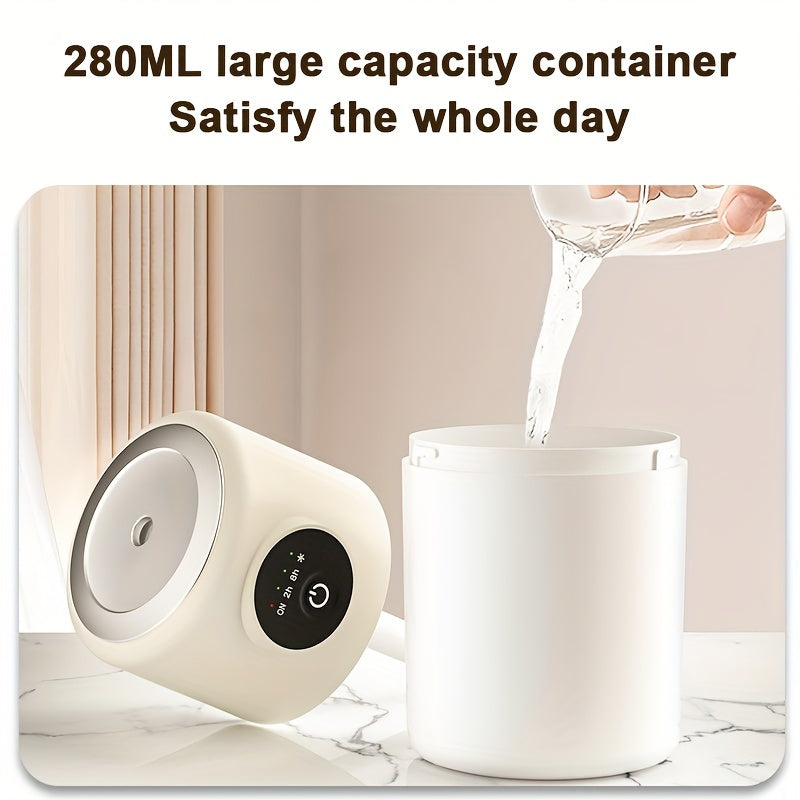 KaisoTech Aromatherapy Humidifier: Ultra-quiet, portable humidifier with night light for use in bedroom, office, or car. Easy to fill 280ml tank, available in beige/white.