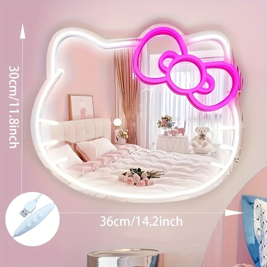 1 dona USB quvvatlangan Sanrio Hello Kitty mushuk neon belgi oynasi, dimmable LED chiroq chiziq va kalit nazorati bilan. Yotoqxona, shkaf, yashash xonasi, bolalar xonasi yoki yo'lak uchun ideal. Batareyalar talab qilinmaydi.