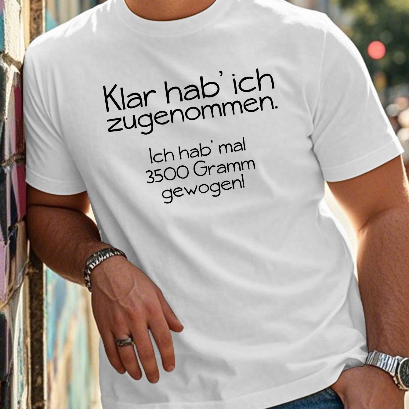 Men's 100% Polyester Crew Neck Tee in Geometric Pattern with German Quote, Regular Fit, PLUS SIZE