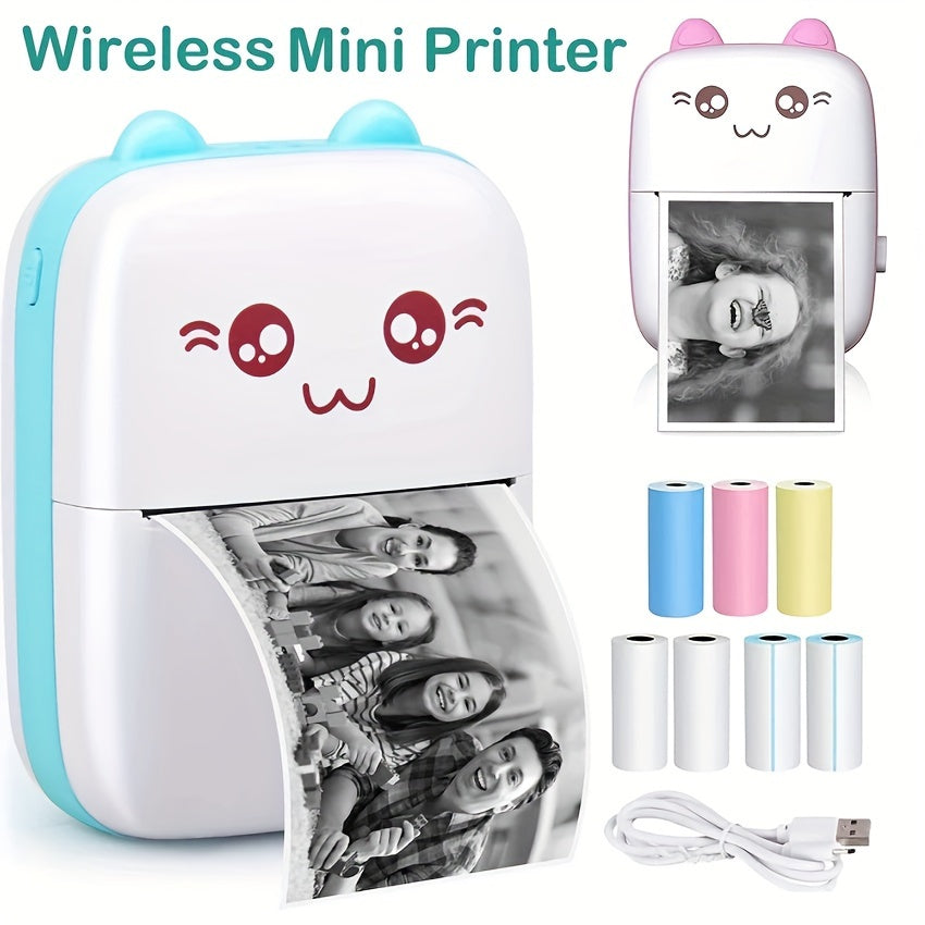 Wireless Mini Thermal Printer with 200dpi High Resolution, USB Rechargeable, App & Wireless Connectivity, Thermal Paper Compatible; No Ink Needed. Ideal for Photos & Memos.