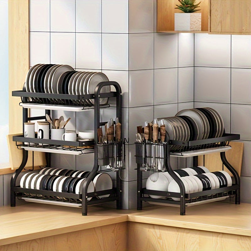 2-tier kitchen dish rack with drainboard for dishes and cutting boards, ideal for restaurant and commercial kitchens.