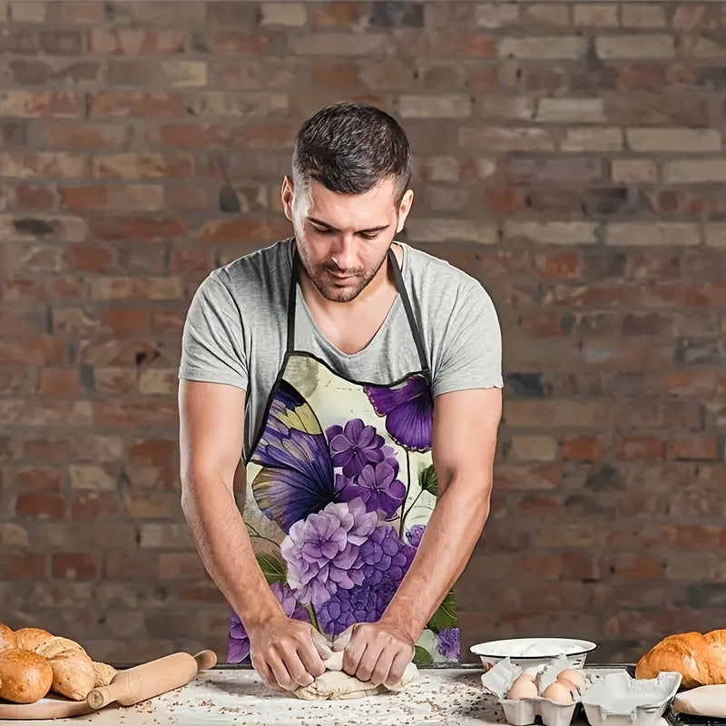 1 ta 100% polyesterdan yasalgan, oshpazlik va uy ishlariga mo'ljallangan, sozlanadigan bo'yinli gullar va qushlar printli apron