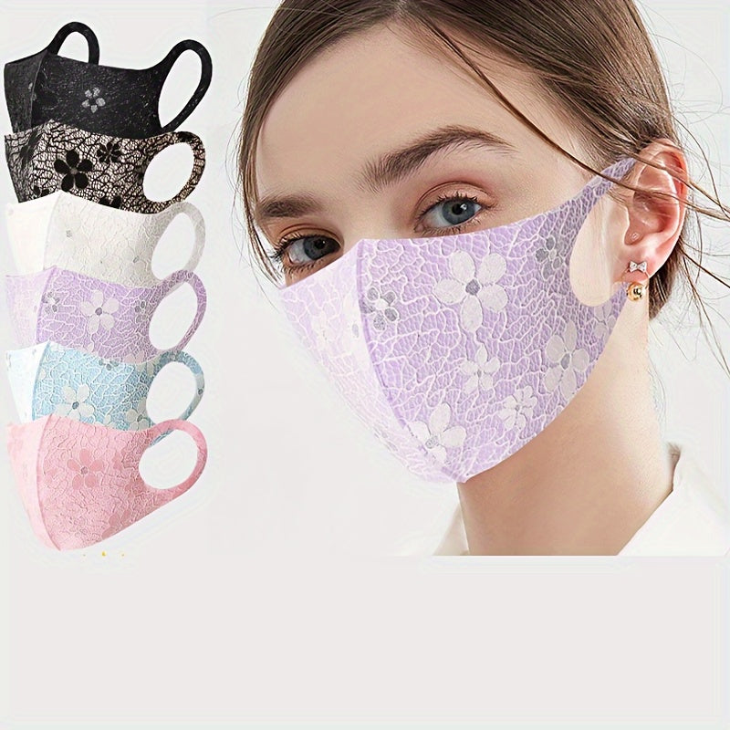 Stylish Lace Face Mask Set Featuring Floral Design - Includes 2 Masks, Reusable and Breathable, Ideal for Outdoor Activities and Sun Protection