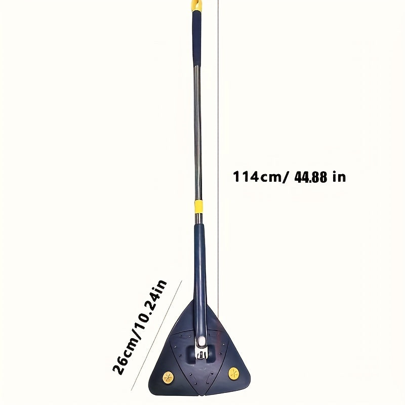 This durable plastic and metal triangle mop set is versatile and perfect for complete floor cleaning in kitchens, bathrooms, and living rooms. It is extendable, adjustable, and rotatable, making it ideal for all your cleaning needs.