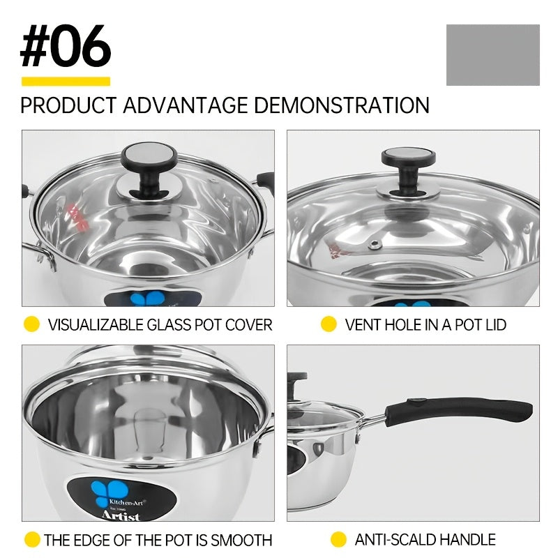 Stainless Steel Cookware Set - Includes 3 Pieces, Compatible with Induction & Gas Stoves, Ideal for Home Kitchens