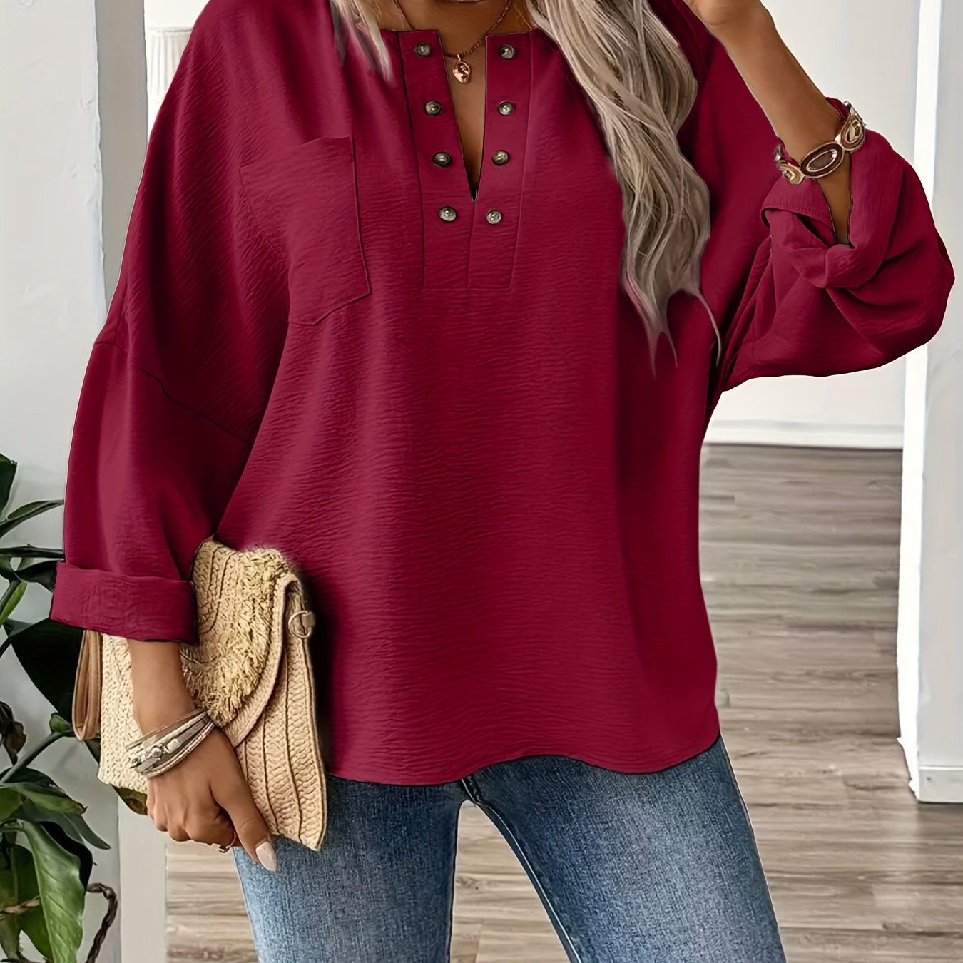 Spring and Autumn Large Size Women's Loose-Fitting Long Sleeve Shirt