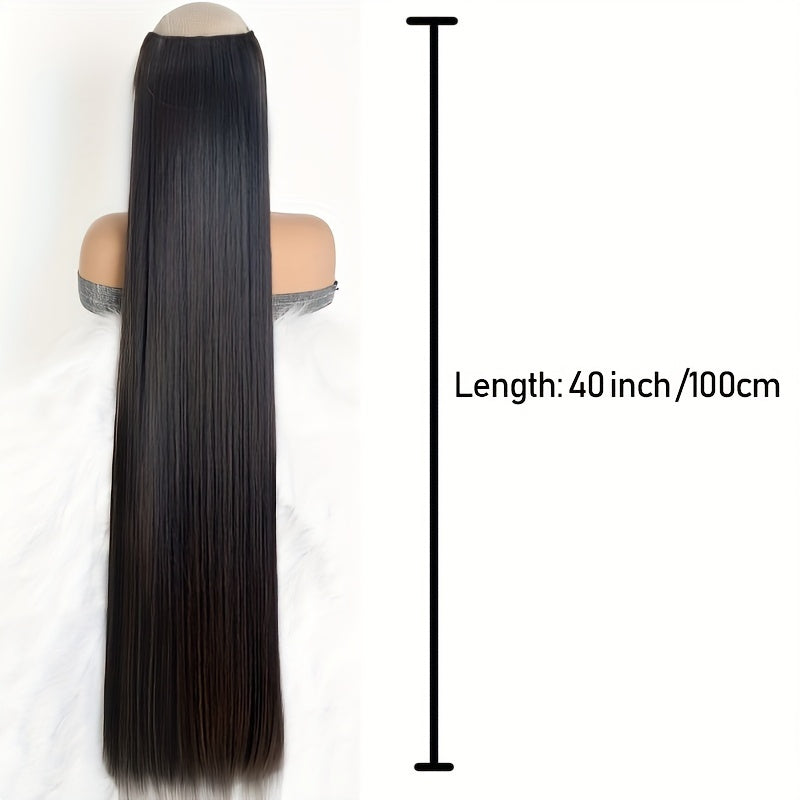 Women's 101.6cm Silky Straight Synthetic Clip-In Hair Extensions for Instant Volume & Length, Easy for All Users.