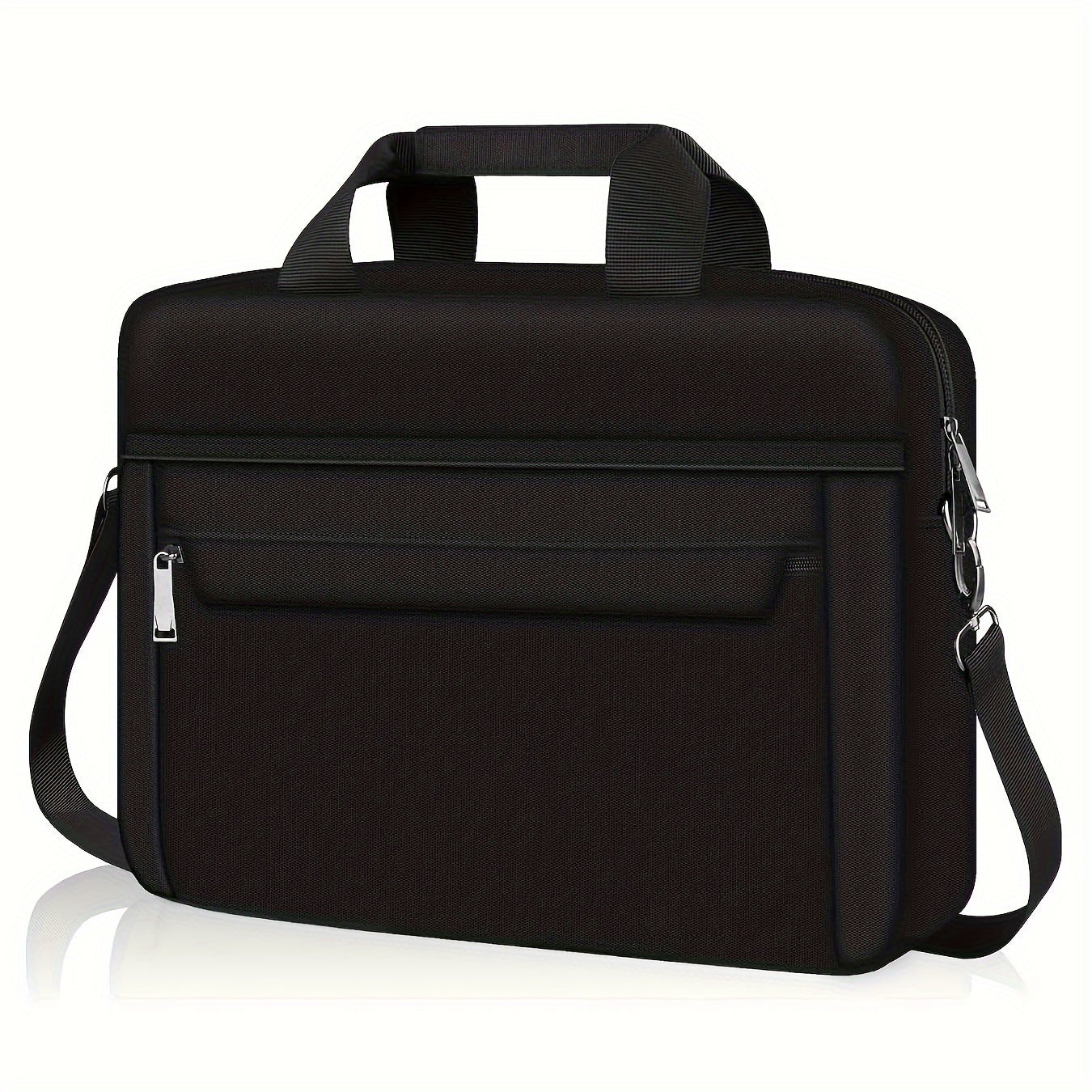 14-inch laptop briefcase with waterproof, TSA-compliant polyester material, and adjustable/detachable shoulder strap.