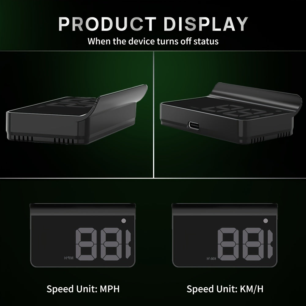 KWHUD K1 Car Head-Up Display: Plug & Play Speedometer with Auto Brightness, USB Powered, Fits All Models