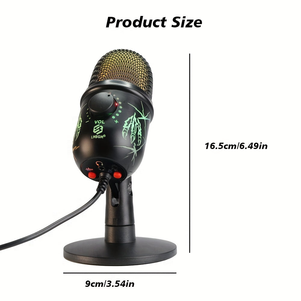 LMBGM USB Condenser Microphone with RGB Lighting, Volume Control, Noise Reduction, USB-C Connector, Unidirectional Polar Pattern; ideal for Gaming, Singing, Streaming, Video Conferencing