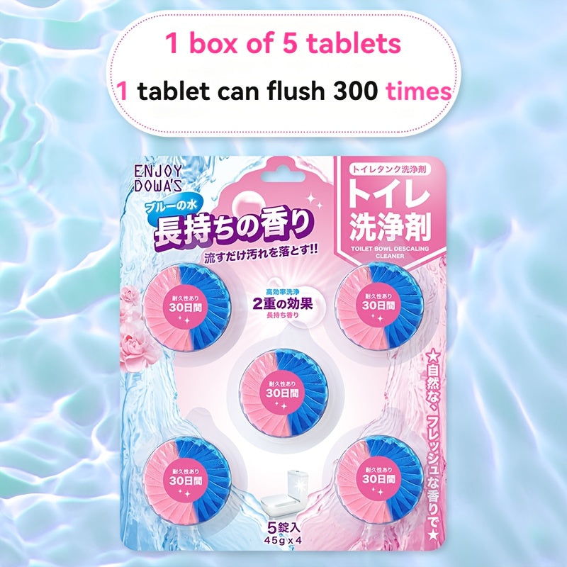 Pack of 5 Floral Scent Toilet Cleaner Tablets for Deodorizing, Stain Removal, and Long-Lasting Freshness in Your Bathroom