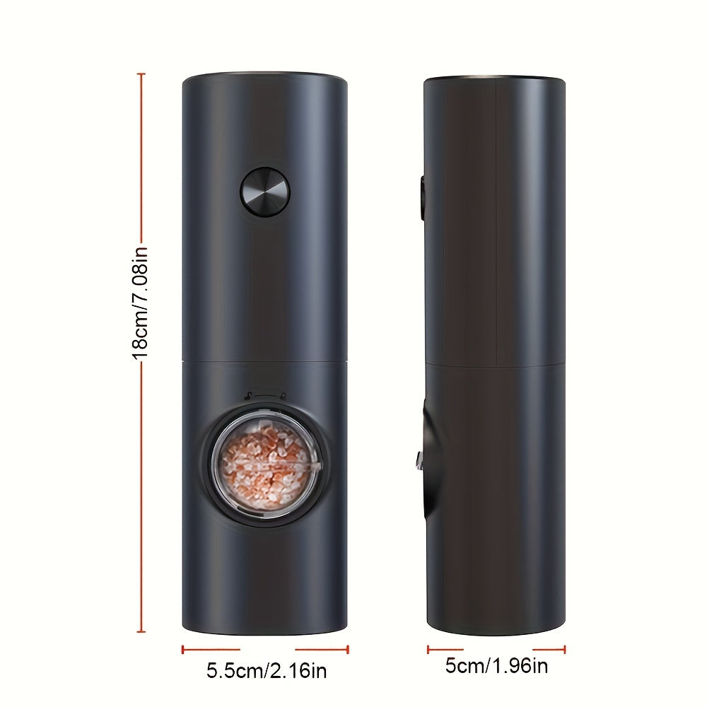 The Electric Pepper and Salt Grinder is made with food grade materials and features automatic grinding. The gear allows for easy control of the grain thickness. This set includes a battery powered stainless steel salt and pepper mill that is lightweight