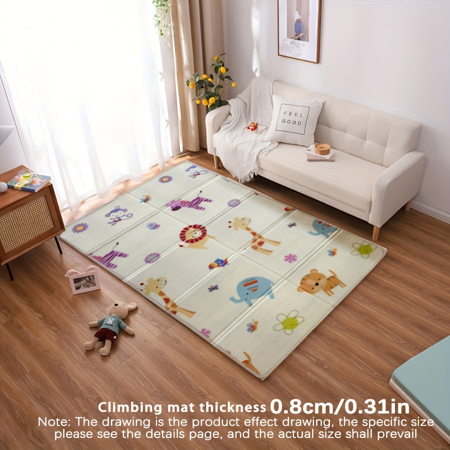 Thick foldable baby play mat with non-slip edging, educational design, and yellow color.