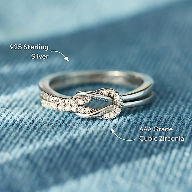 Sterling Silver Ring with Knot Design and Sparkling Zirconia Inlay - Perfect for Evening Parties, Cocktail Parties, Anniversaries, Birthdays, and as a Gift for Her