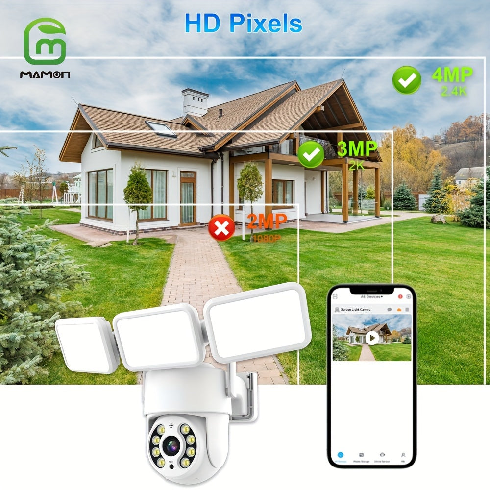 Surveillance Camera: MAMONCARE LED Floodlight - 4MP HD, Motion Detection, Cloud & Local Storage, Alexa Compatible