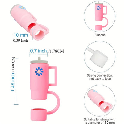 10 flower tumbler straw cover caps for Stanley cups made of silicone, compatible with 30oz and 40oz tumblers with handle. Covers have a 10mm (0.4in) straw tip.