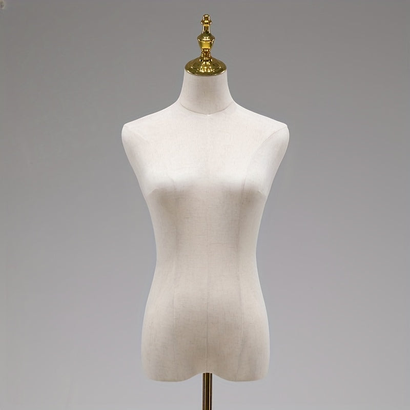 White mannequin with iron base, full body dress form with plastic arms - perfect for clothing display and wedding dress showcase.