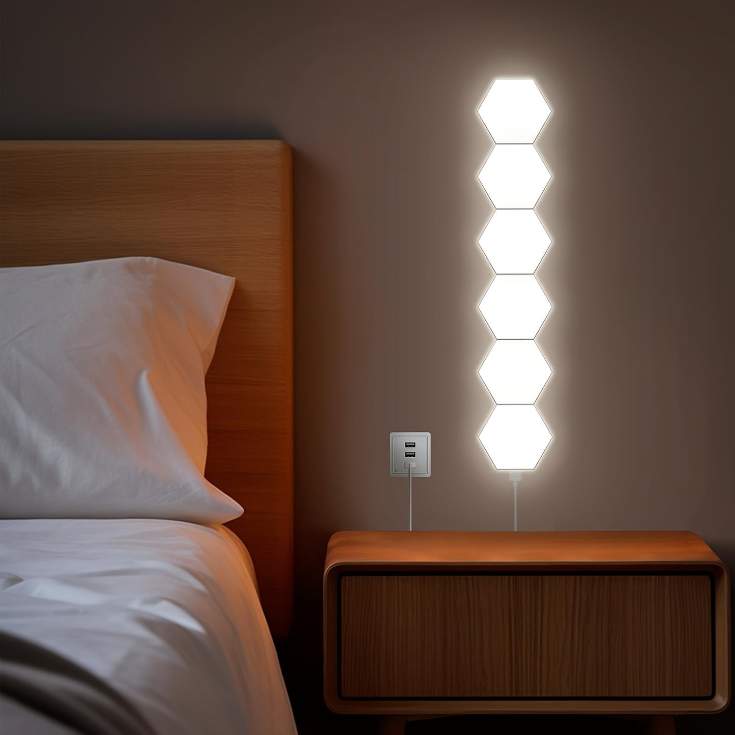 Touch control hexagonal LED wall light with touch night light, energy efficient and easy to use.