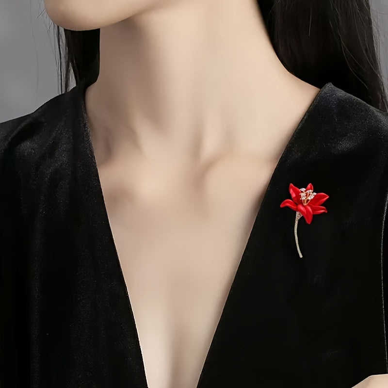 Elegant Fashion Red Flower Brooch Pins Set, Made of Alloy Material, Stylish and Personalized Accessories for Daily Wear with Qipao or Suit