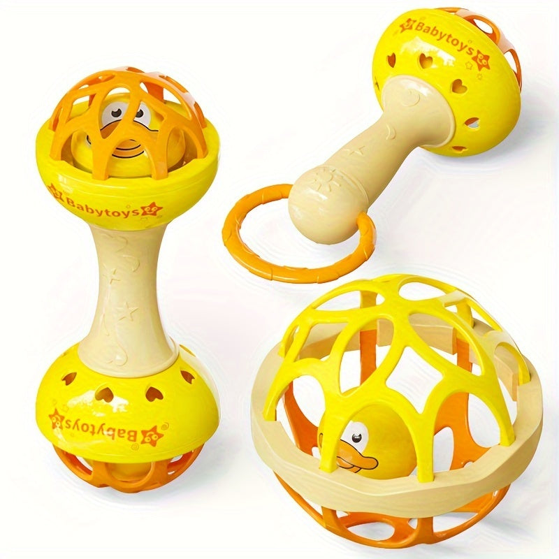 Perfect for 0-3 year olds, the 2024 Trendy Youngsters Hand Rattle Toy Set is a must-have. This set includes a Vibrating Grip Strength Trainer and Soothing Sound feature, all made from durable Yellow PP Material. It makes for the ideal Halloween or