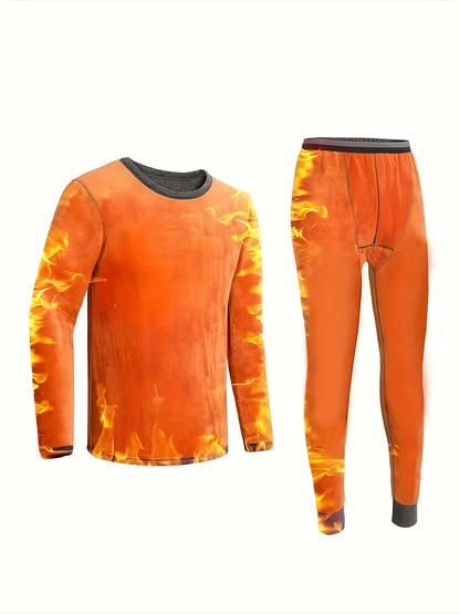 Winter thermal underwear set for men, includes ultra-thick fleece long sleeve top and pants, provides warmth and coziness for middle-aged to elderly.