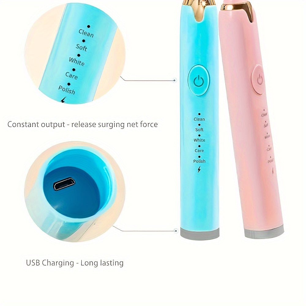 EC810 Electric Toothbrush with 7 Dupont Brushes, 5 Modes, USB Charging, Rechargeable Battery, ≤36V Voltage, 500mAh - Removes 7X More Plaque