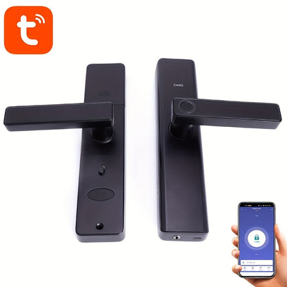 Wifi Electronic Lock with multiple access options (Password, Card, Fingerprint, Key) and TT App/Tuya App support.