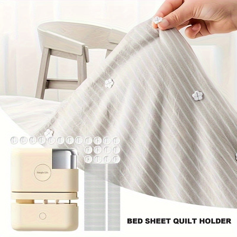 Portable Easy-Press Bed Sheet & Quilt Holder - No-Sew Clips for Securely Fitting Duvet Covers - Green