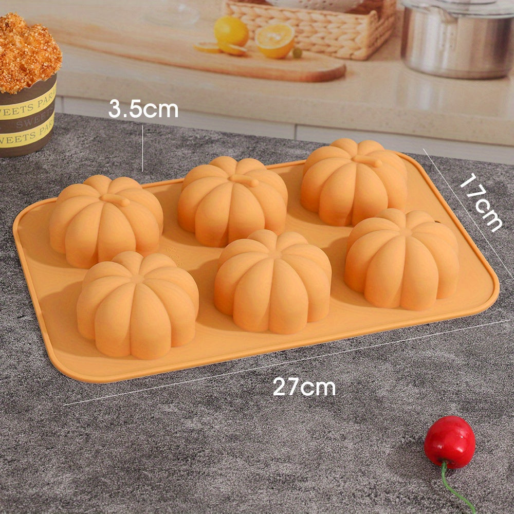 Silicone Pumpkin Mold with 6 Cavities for Halloween-themed Desserts and Crafts - Use for Pudding, Chocolate, Candy, Soap, Aromatherapy Candles, Polymer Clay, Ice Cubes, and more. Ideal for Cake Decorating and Baking - Perfect addition to your Kitchen