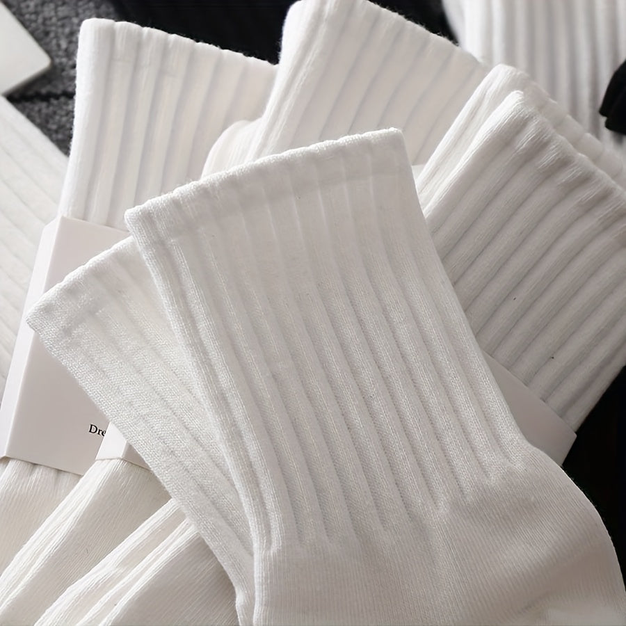 6 pairs of comfortable, breathable mid-tube ribbed socks for women.