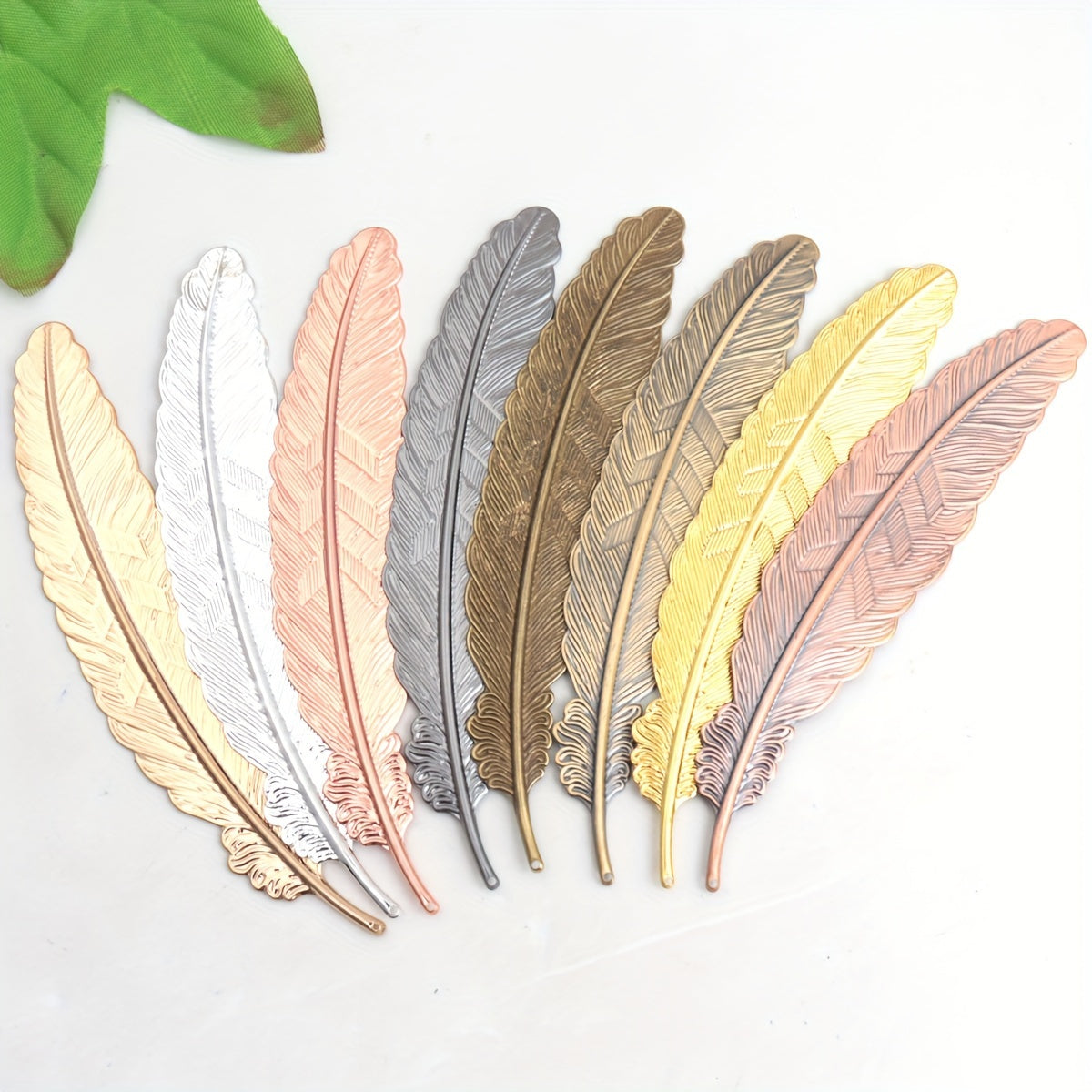 Set of 8 or 10 Elegant Copper Feather Pendants in Multicolor, for DIY Jewelry and Bookmarks. Geometric Patterns with Graceful Theme, No Plating. Ideal for Valentine's Day and Spring Festival Crafts.