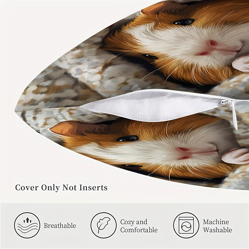 Charming Guinea Pig Throw Blanket featuring a dual print design and hidden zipper, ideal for adding a touch of charm to your sofa or farmhouse decor. Constructed from machine washable polyester, this cozy blanket is perfect for decorating for the