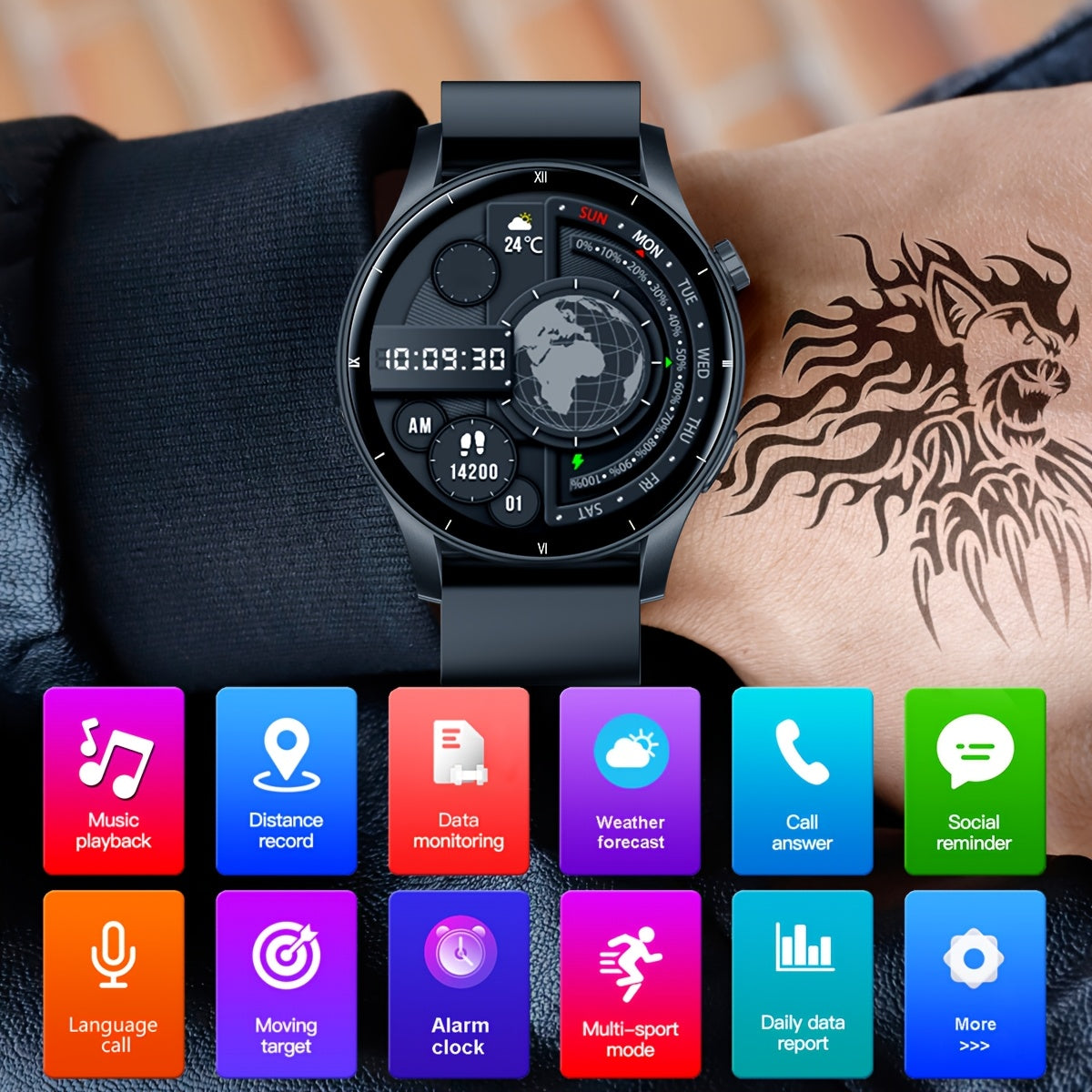 Men's Coiusor Smartwatch with Touch Screen, Wireless Connectivity, 300mAh Rechargeable Battery, USB Charging, Silicone Band.