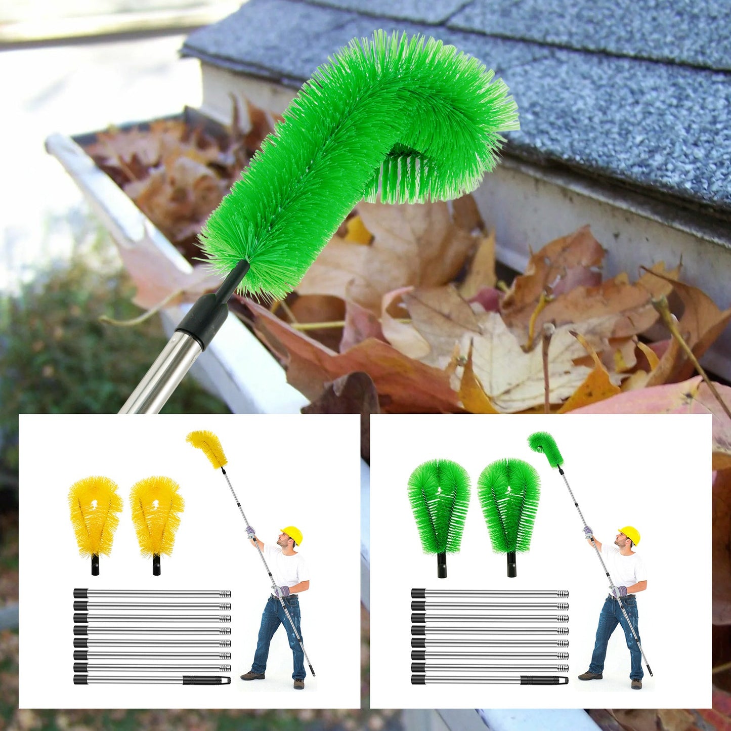 BUSIZH Telescopic Gutter Cleaning Brush Set includes 1 plastic brush designed for cleaning gutters without the need for electricity. This set of manual leaf debris cleaner tools is perfect for maintaining courtyards and patios. The extendable pole makes