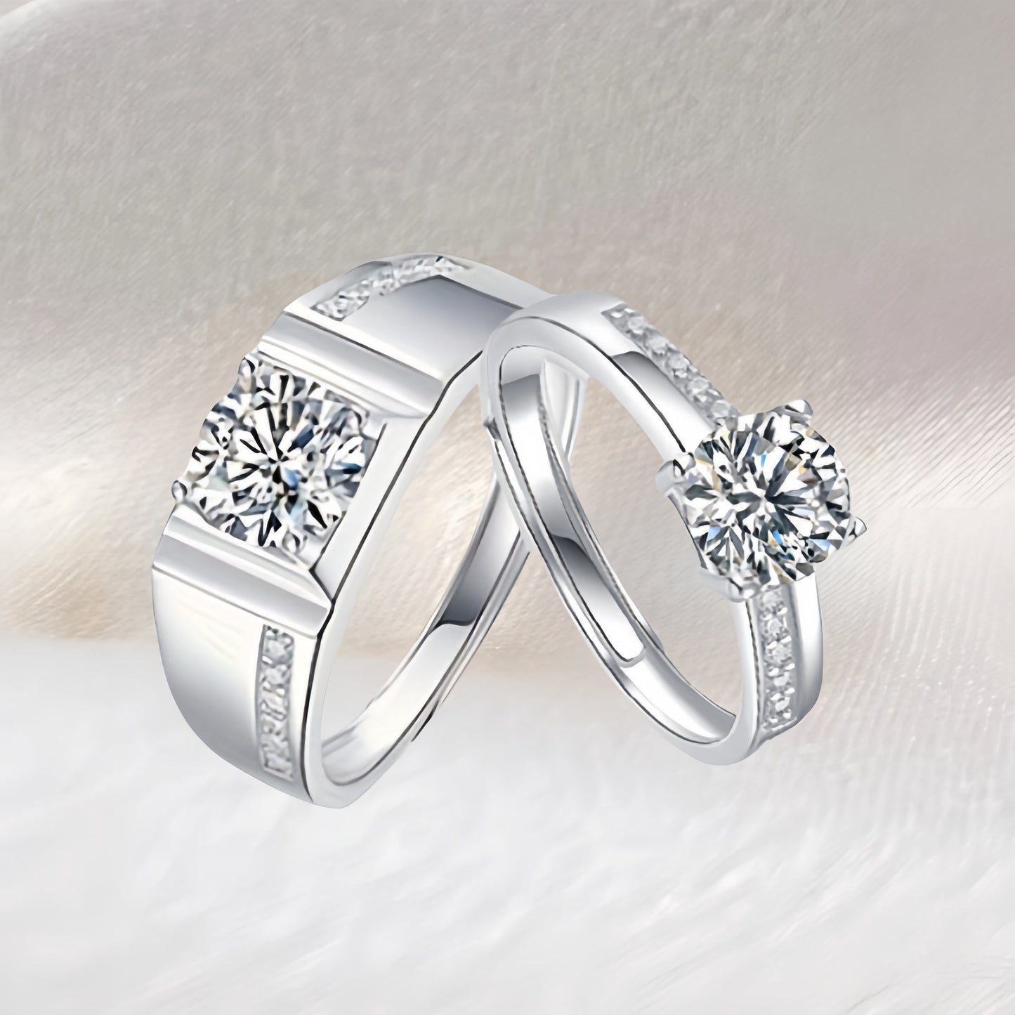 Vintage classic style 925 sterling silver moissanite couple rings, perfect for weddings, engagements, anniversaries, or as a New Year gift. Comes in a gift box, weighing approximately 6g. Featuring a love pool design, this fashion trend piece is sure to