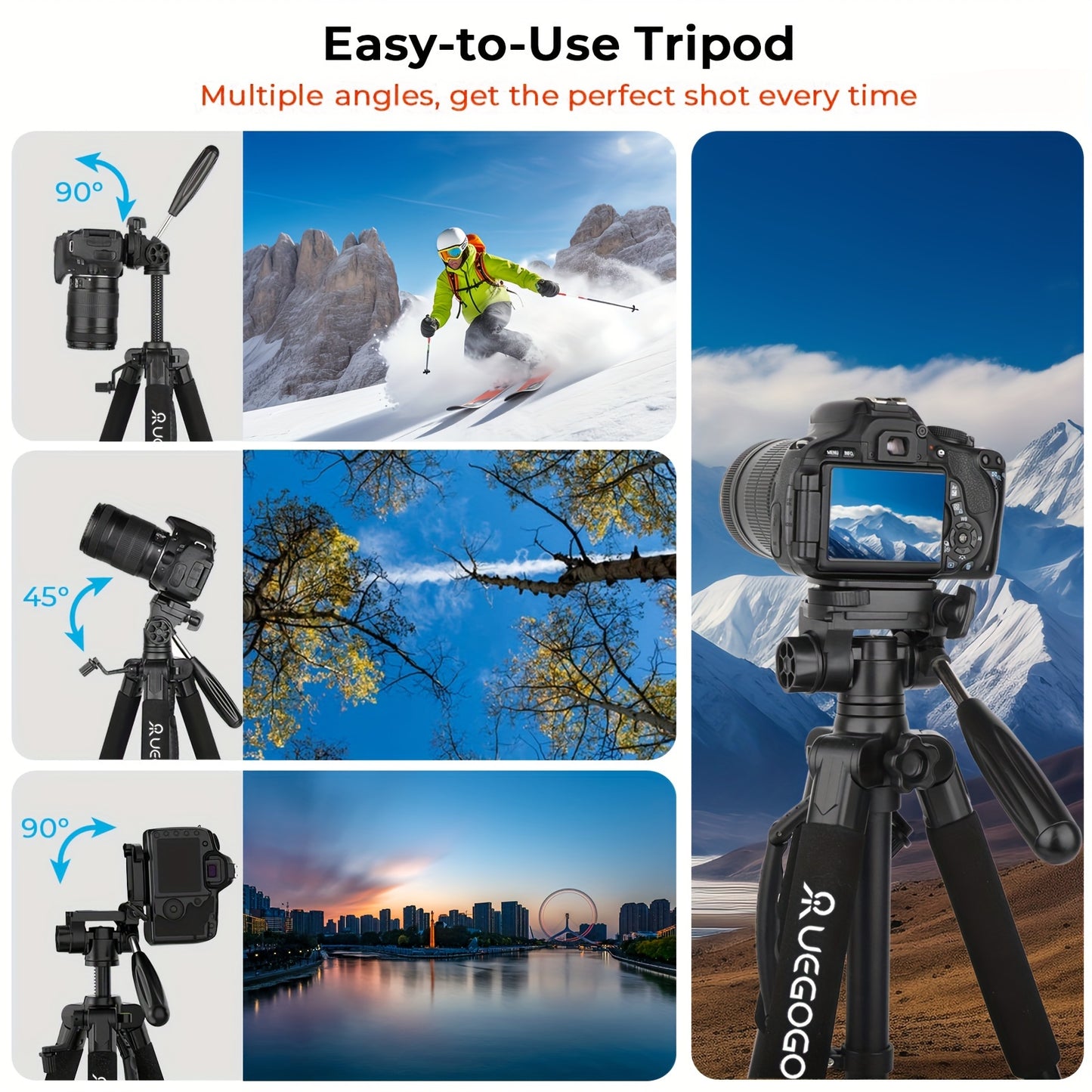 Lightweight digital SLR tripod camera stand with detachable gimbal and reinforced aluminum alloy construction, ideal for live streaming.