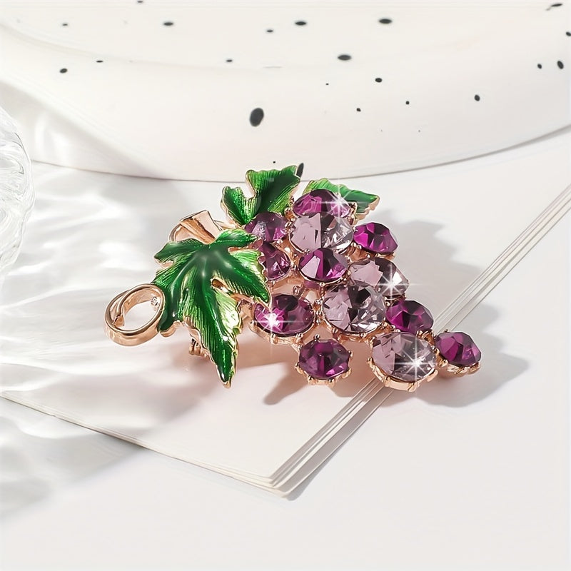 Stylish Purple Grape Brooch embellished with shimmering Rhinestones - Made of Alloy, Distinctive Irregular Design, Quirky Fashion Accessory for Ladies