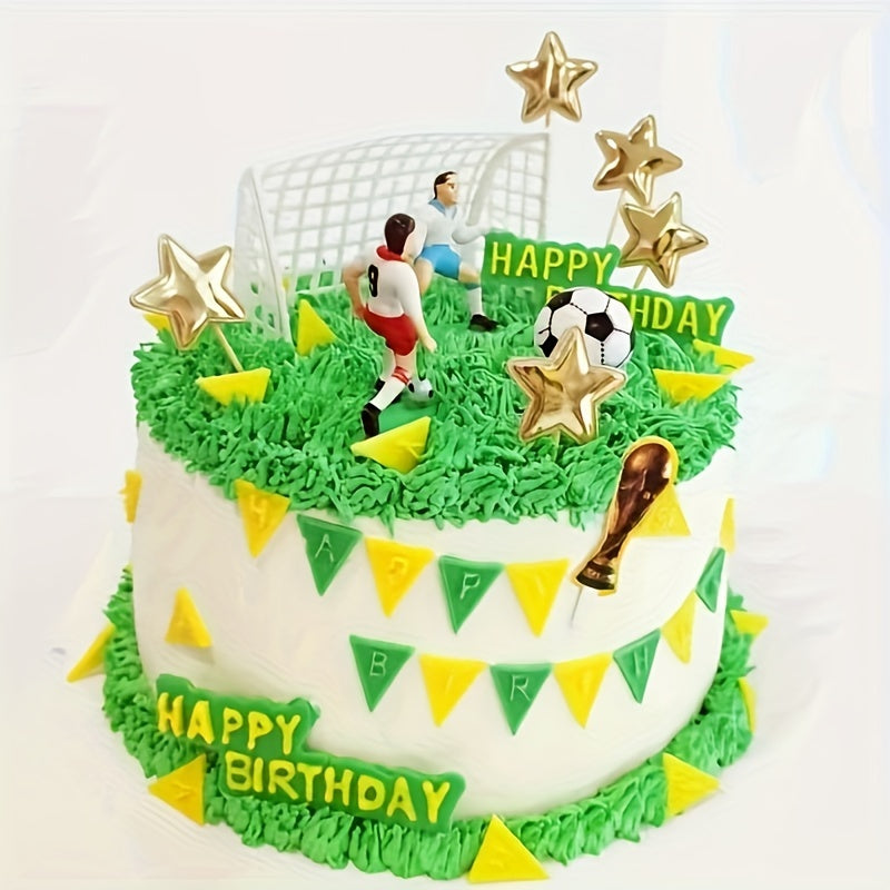 9-piece football team cake topper set for birthday parties and themed events, includes dessert decorations and baking supplies, perfect for winter and New Year celebrations.