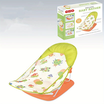 New Year's gift for newborns: Foldable bath bed frame with spine support, net pocket, and non-slip design for safe bathing.