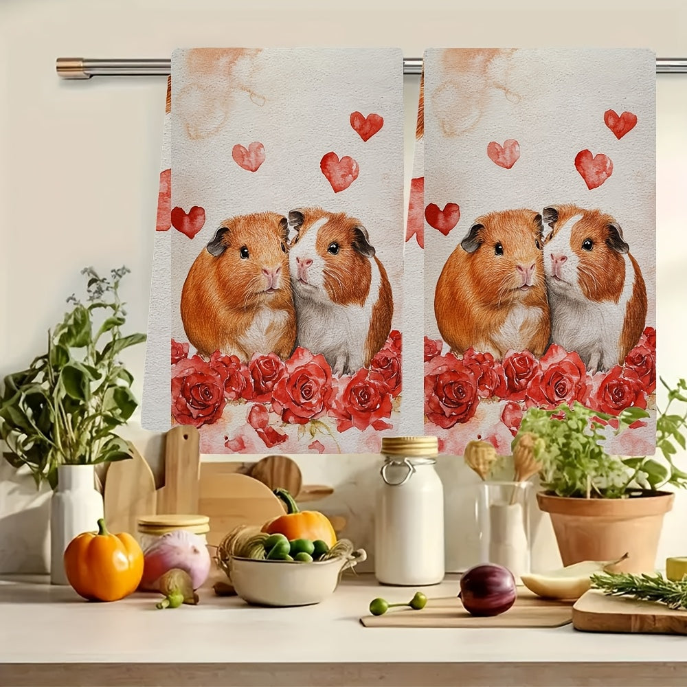 These adorable Guinea Pig and Rose kitchen towels are perfect for Valentine's Day! This set includes two ultra-soft towels that are highly absorbent and ideal for holiday decorations. Each towel measures 40.64X60.96 cm and is machine washable for easy