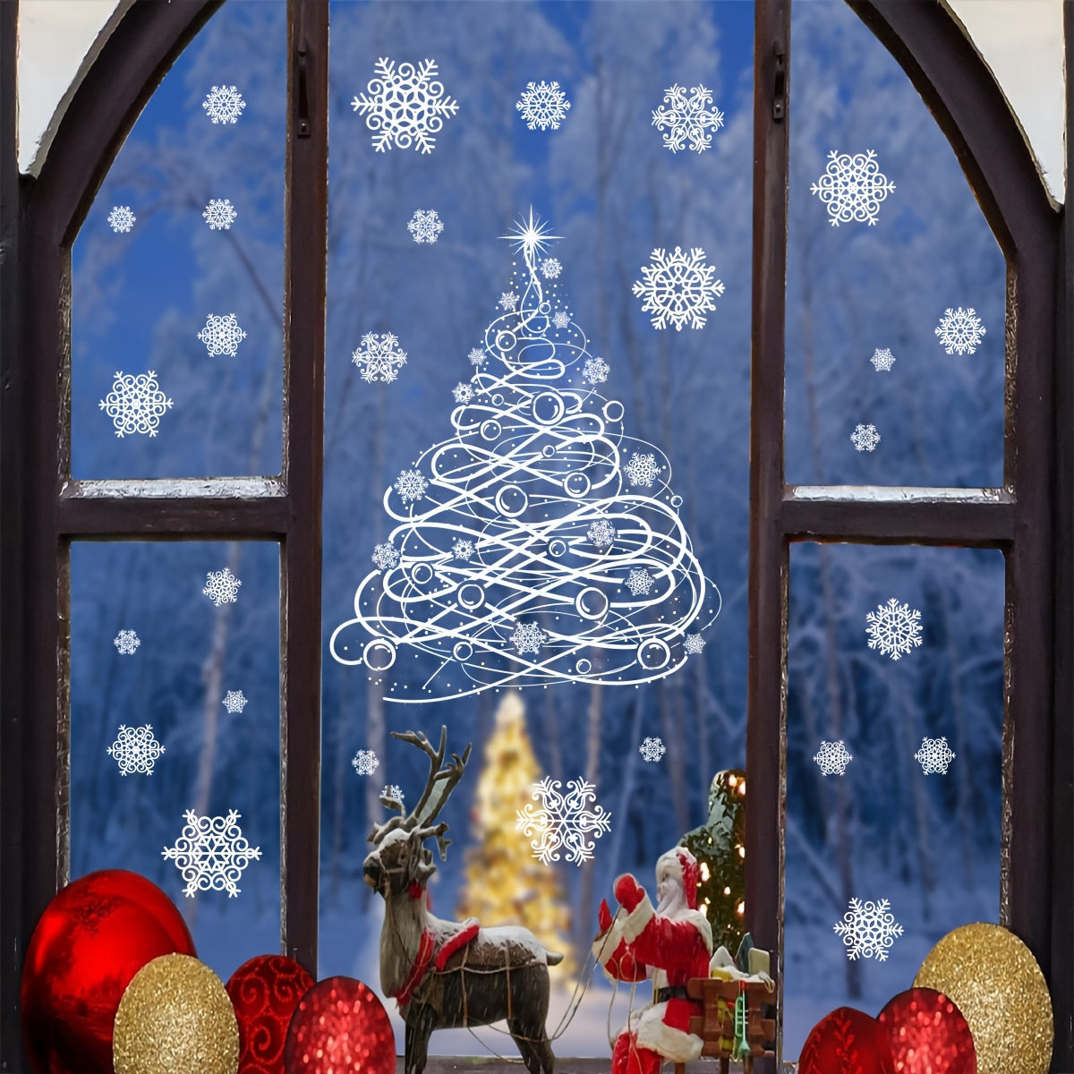 Spread the Holiday Spirit with Christmas Cheer Window Clings - Featuring a White Lines & Snowflake Design, these Self-Adhesive PVC Double-Sided Decals are Ideal for Festive Home & Mall Displays, making them the Perfect Gift for the Holidays.