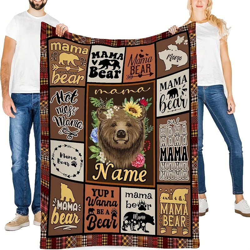 Gift the Mama Bear Throw Blanket to Mom - Reversible, Modern Design, Perfect for all Seasons, Easy to Clean, Vibrant Digital Print, Made of Polyester, Versatile Use, Adorable Animal Theme, Knitted Texture, Ideal for Mother's Day, Birthday, Thanksgiving