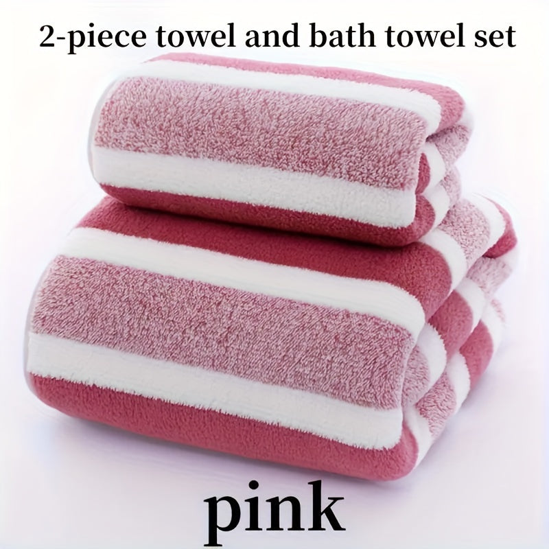 Soft, luxurious bath towel set with modern stripes. Super absorbent, quick-drying knit polyester fabric. Perfect for home, guests, outdoor, travel, and bathroom.