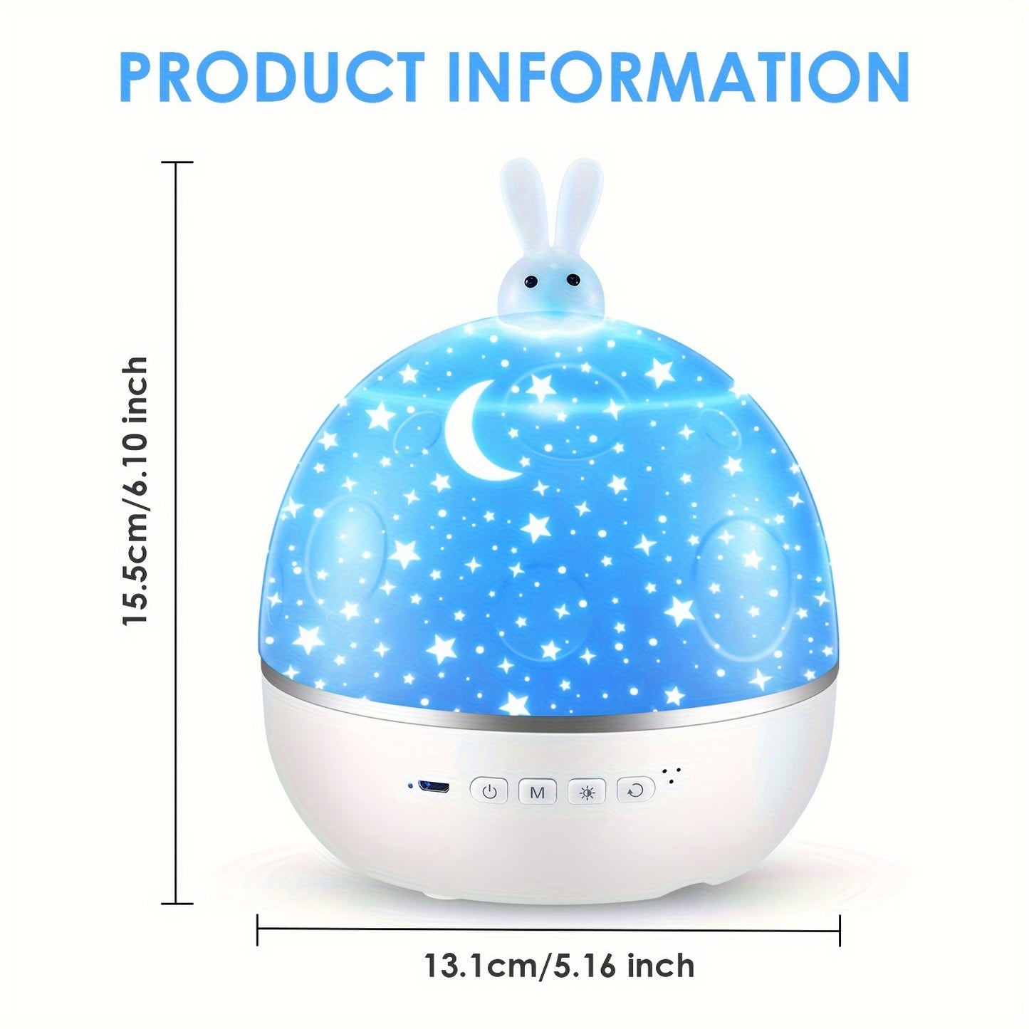 PIKOY Star Projector Night Light features 15 films, 7 colors, music speaker, remote timer, 360° rotation, silent operation, plastic shade, dual power options, infrared sensor, and