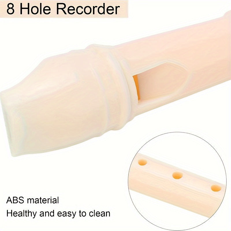 Beginner German high-pitched professional grade white plastic 8-hole flute for student practice, includes cleaning stick.