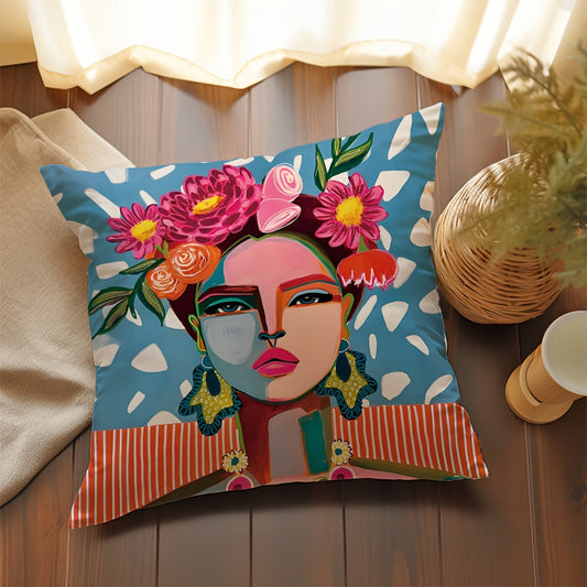 Contemporary Style Throw Pillow Cover in 1-Pack, Size 45x45cm, Features Vibrant Illustrated Floral Pattern on Soft Peach Skin Velvet Material. Zipper Closure for Easy Machine Wash. Perfect Decorative Cushion Case for Living Room, Sofa or Bedroom. Made of